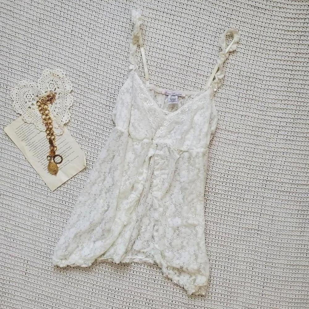 Vintage sheer lace babydoll style open front fairy tank top